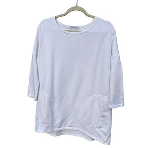 Cut Loose White 3/4 Sleeve‎ Crew Neck Sweatshirt Top Size S Lagenlook Athleisure